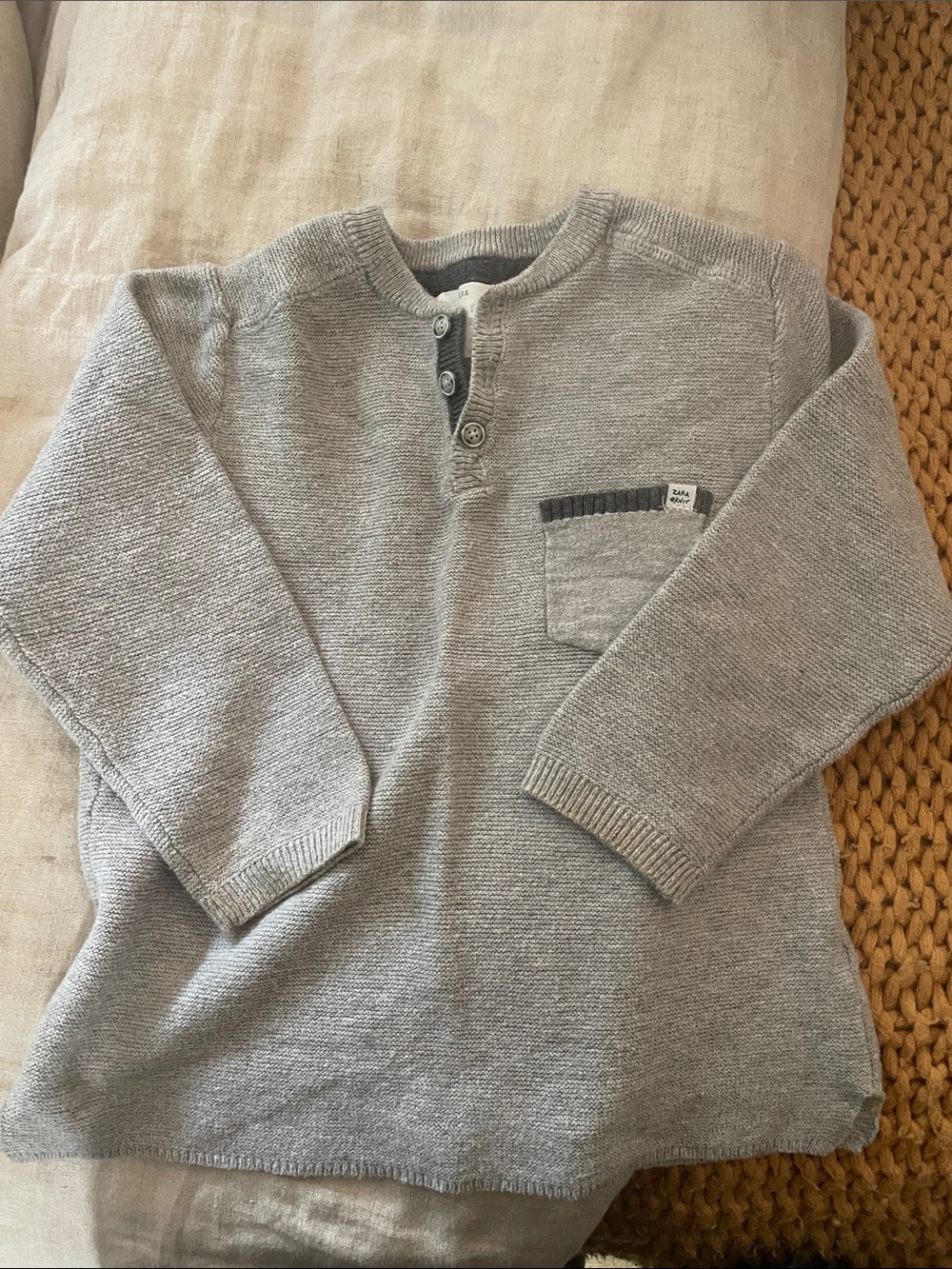 Zara Light Gray Henley Pullover Sweater